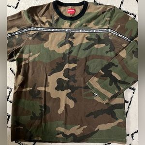 Supreme Tape Stripe long sleeve Pique Top Woodland Camo size Large
